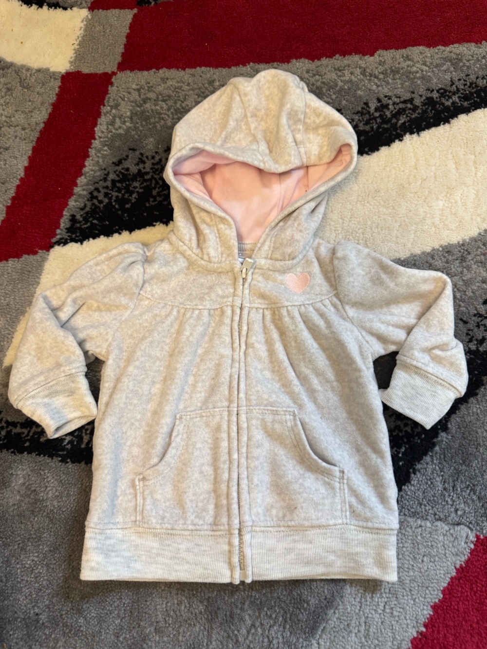 Simple Grey One-Piece Hooded Romper with Pink Lining